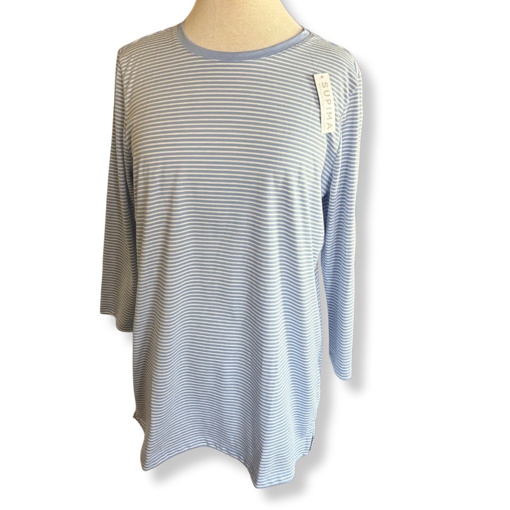 NWT Lands’ End Supima® Cotton Blue & White Striped Long Sleeve TunicTop